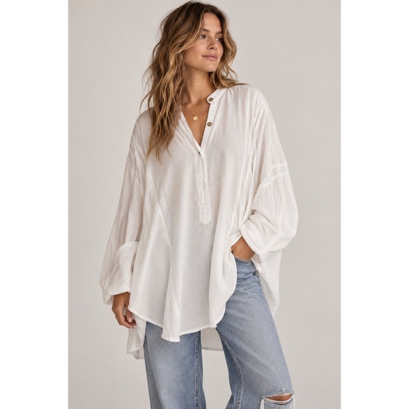 Free People Tops - Free People Intimately Tunic Top Womens XS White Gauze Oversized Boho Peasant